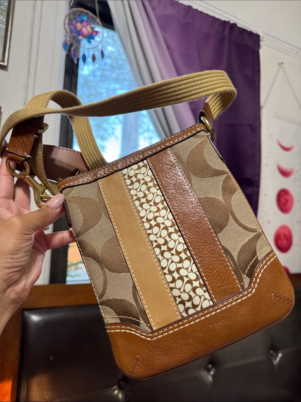 Coach Patchwork Signature Crossbody in Brown and Tan